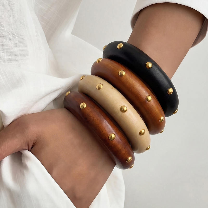 Vintage Fashion Looks - 1/4pcs/set Multi-Color Wooden Stud Bracelet –