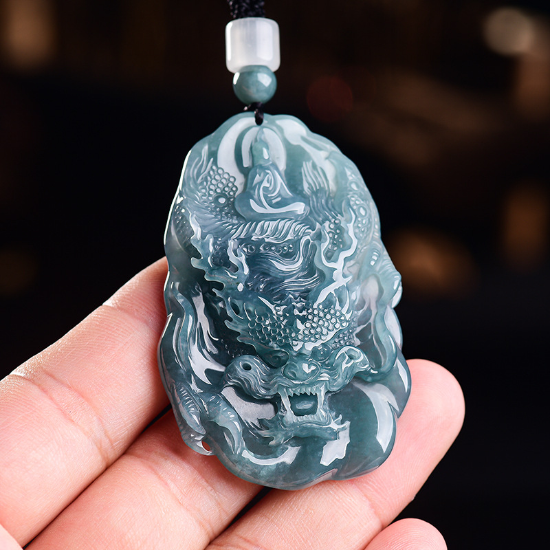 Vintage Women Fashion - Natural Burmese Jadeite Dragon Pendant Necklace