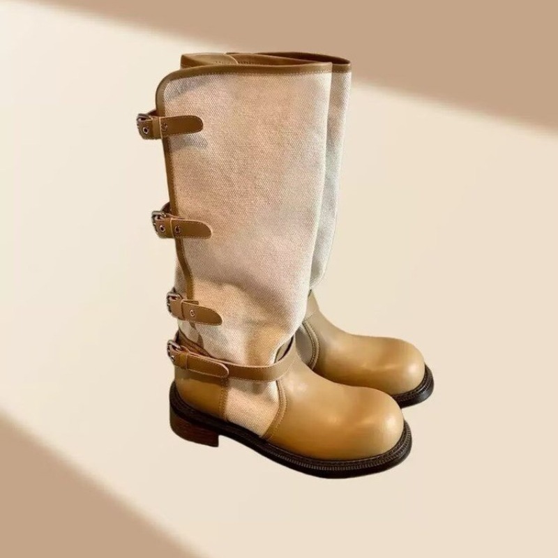 Vintage Fashion Boots - Vintage Spliced Block Heel Shoes Women's