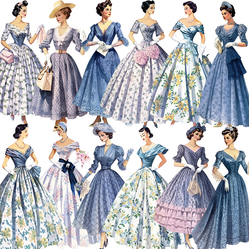 Vintage Fashion Journal - 16Pcs/Pack Vintage Retro Fashion Dress Sticker