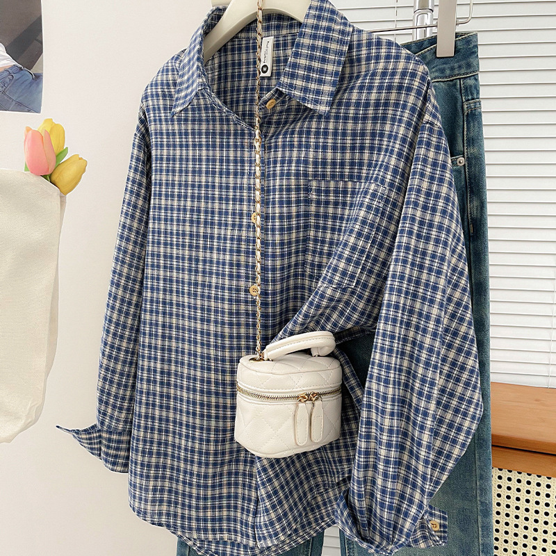 Vintage Old Fashion - Korean-style Vintage Plaid Shirt New Spring