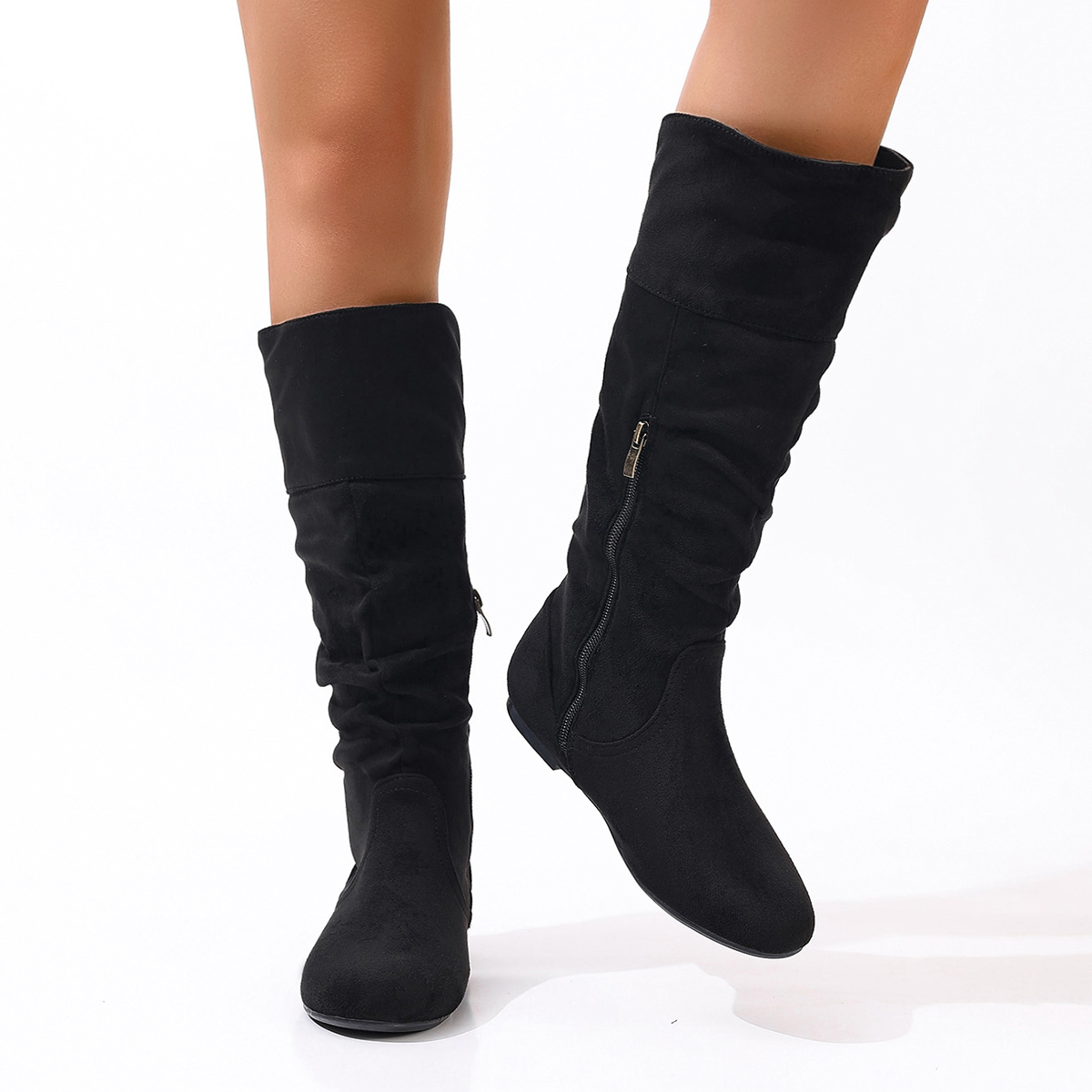 Vintage Fashion Boots - European and American Solid Color Pleated