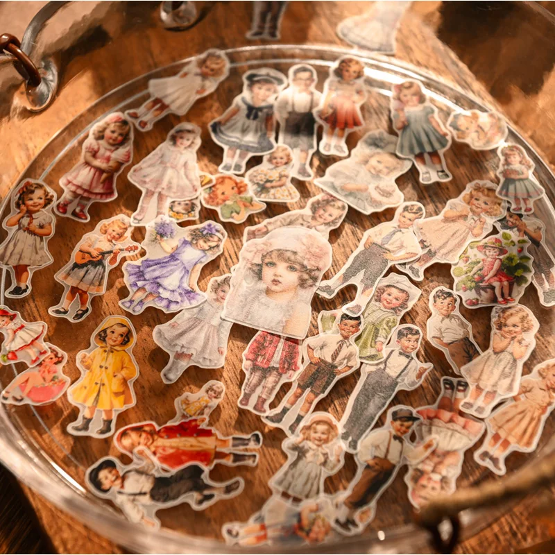 Vintage Fashion Journal - 50pcs Vintage Kids Paper Doll Stickers