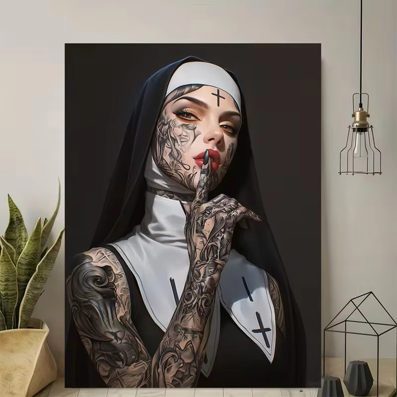 Fashion Girl Tattoo Nun Canvas - Vintage Fashion Art recension och pris