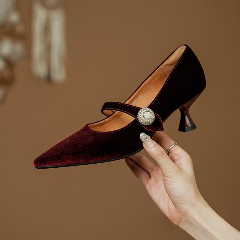 Wine Red Pointed Toe Mary Jane - Vintage Old Fashion recension och pris