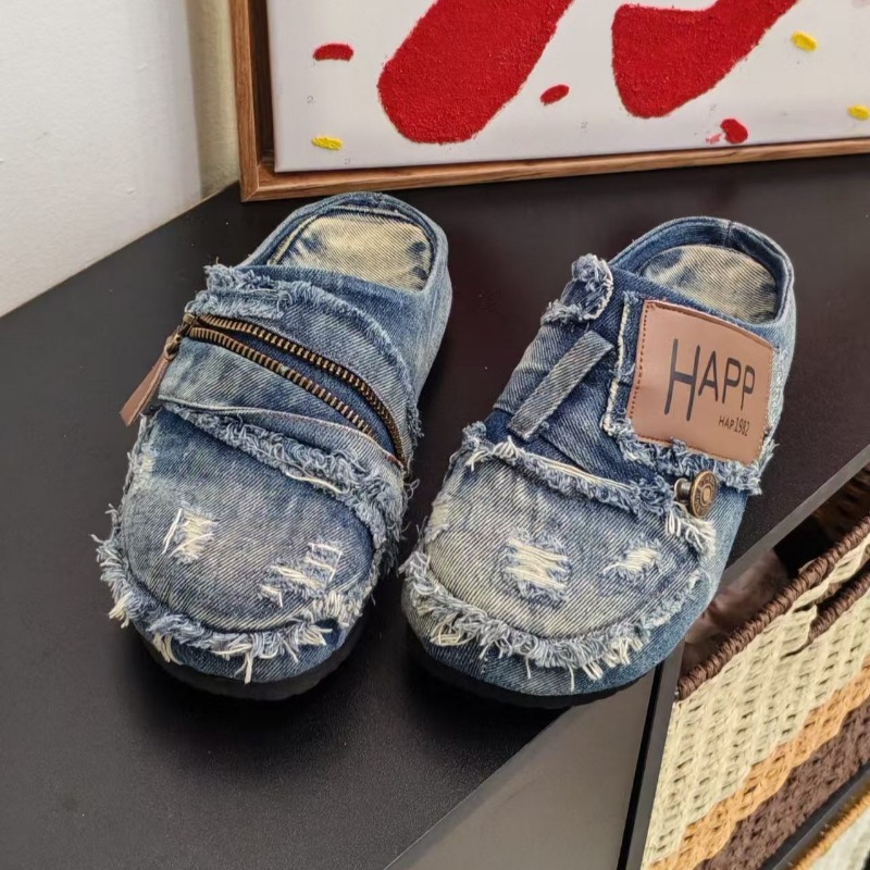 Washed Denim Metal Toe Flat He - Vintage Old Fashion recension och pris