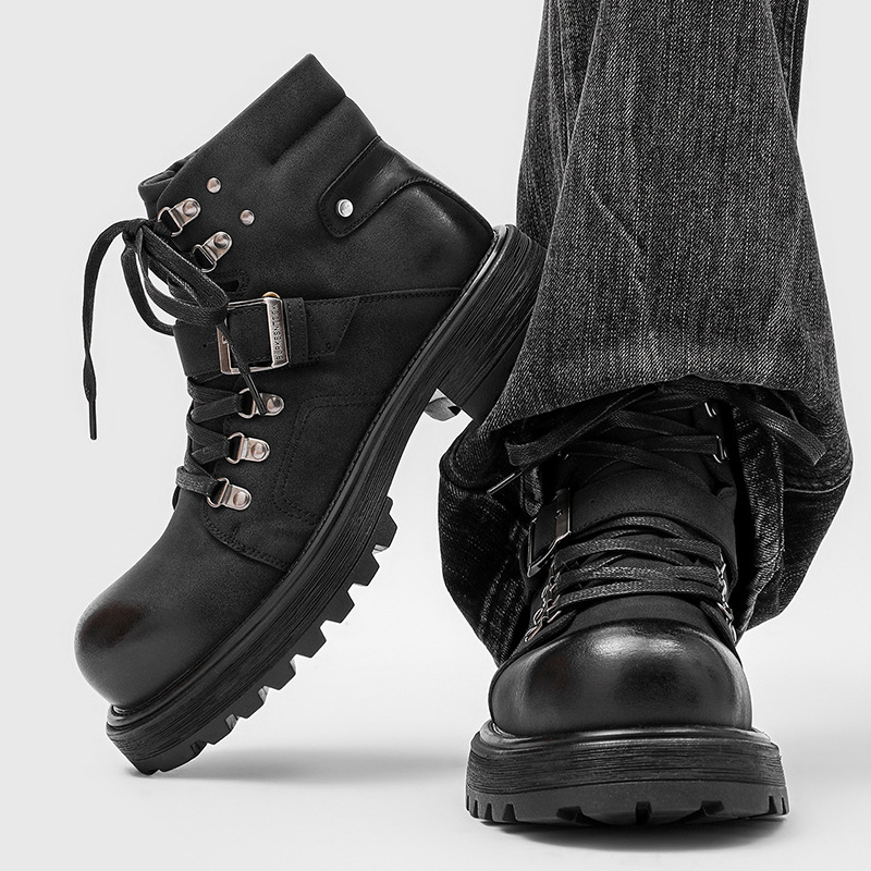 Brand Men Leather Boots Motorc - Vintage Old Fashion recension och pris